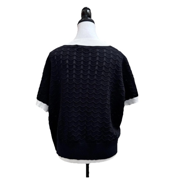 Grace Karin 2XL Black White Short Sleeve Cardigan Open Knit Sweater Preppy NWT - Picture 4 of 10